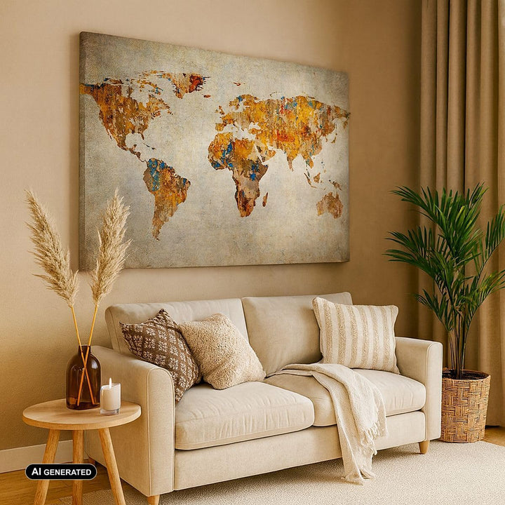 Bilder auf Leinwand Welt Karte Kontinente Geographie Leinwandbild 70x50cm Wandbilder Dekoration Wohn
