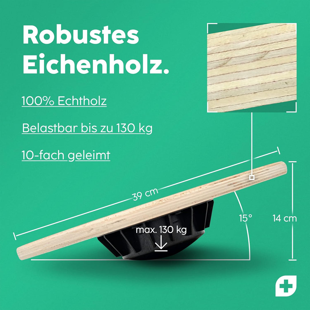Vesta+ Balance Board Holz + Fitness App, Balanceboard aus nachhaltigem Eichenholz - Der Balance Boar
