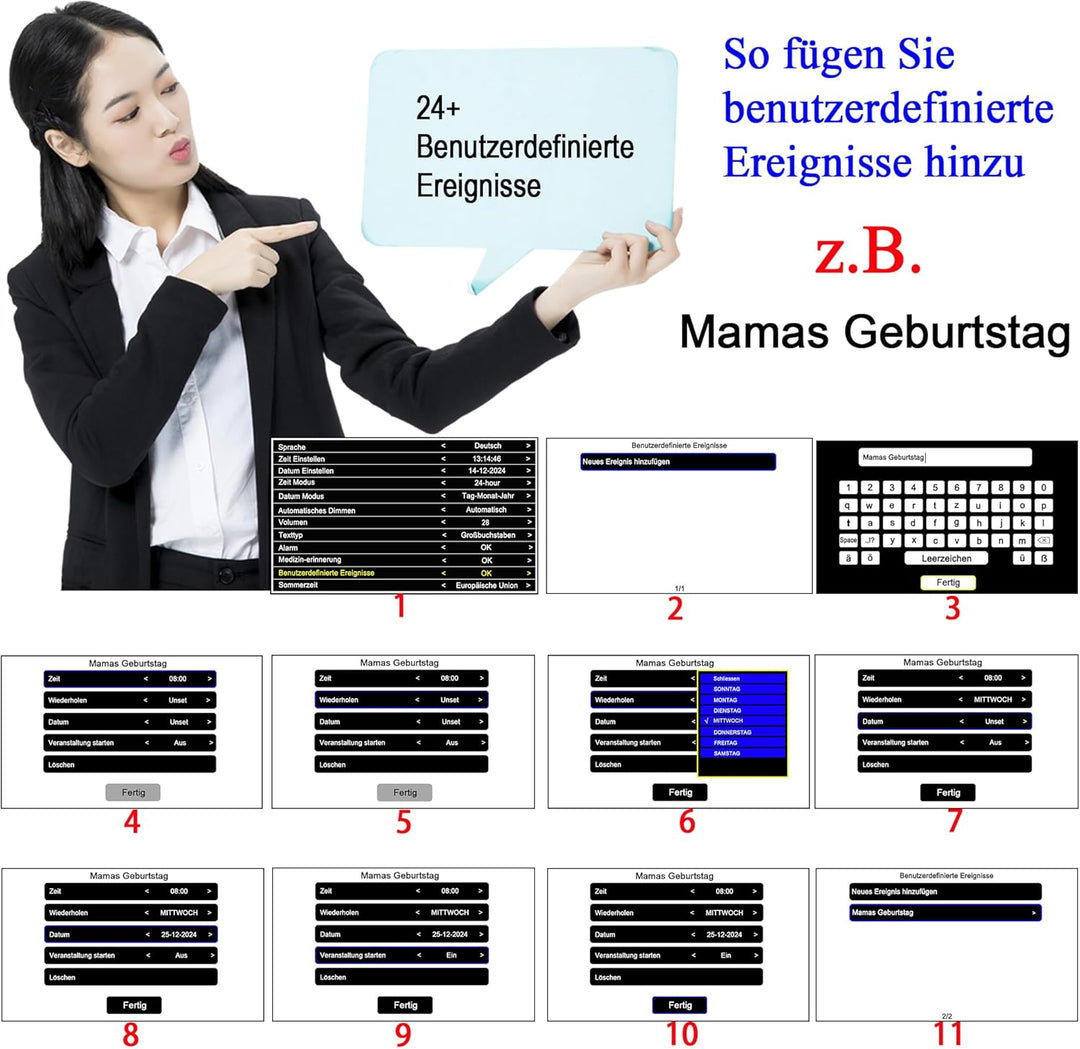 SINOIDEAS 3.0 Upgrade- 7 Zoll Digitale Kalender，Senioren Uhr，Demenz Uhr mit Erinnerungsfunktion，Uhr