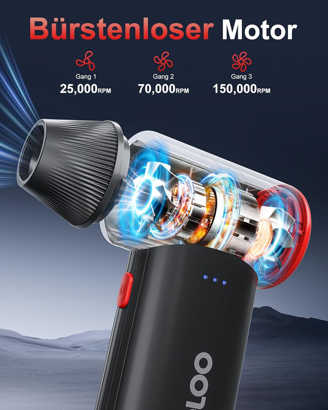 GOOLOO F3 Elektrisches Staubgebläse Druckluftspray – 150000 U/min Wiederaufladbarer Electric Air Dus
