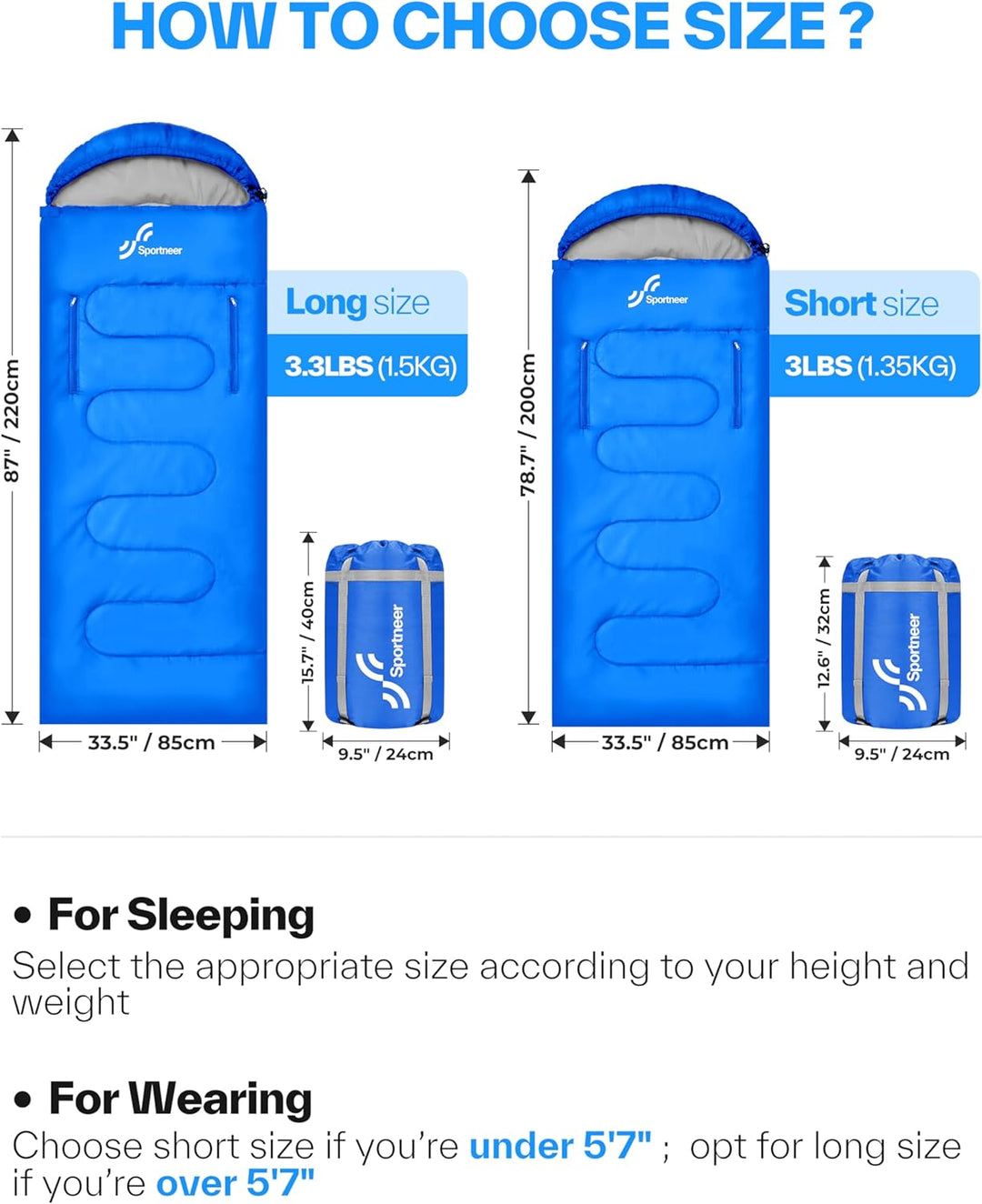 Sportneer Schlafsack Outdoor - Deckenschlafsack 3-4 Jahreszeiten Erwachsene Warm Schlafsack für Camp
