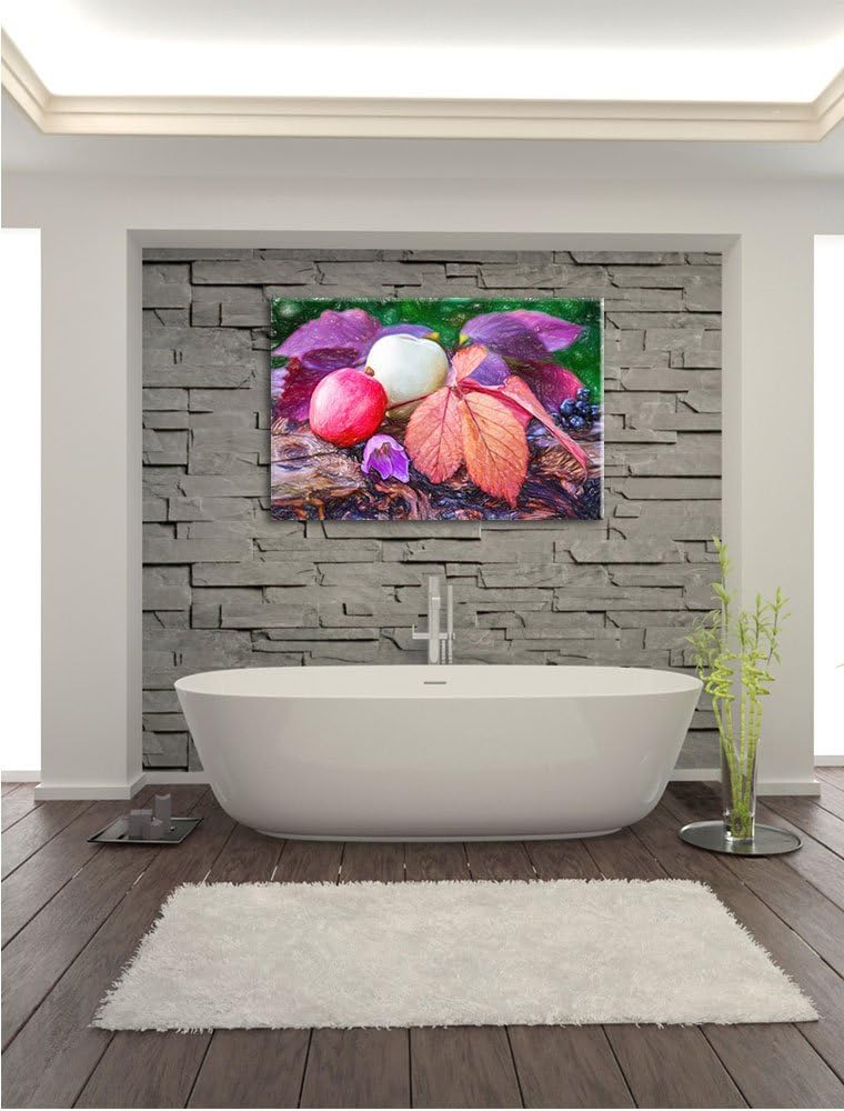 Pixxprint Äpfel und Blätter im Herbst als Leinwandbild | Grösse: 100x70 | Wandbild| Kunstdruck | fer