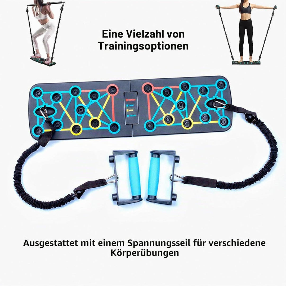 Faltbare Liegestützstange mit Widerstandsseil und Griffstange, multifunktionales Heim-Fitnessgerät f