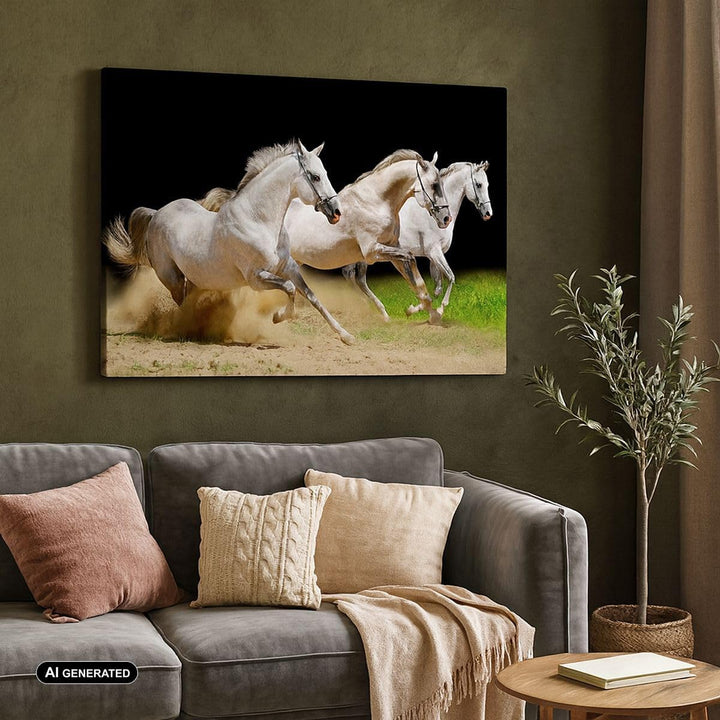 Bilder auf Leinwand 100x70cm Leinwandbild mit Rahmen Pferde Sand Gras Gross Wanddeko Bild Schlafzimm