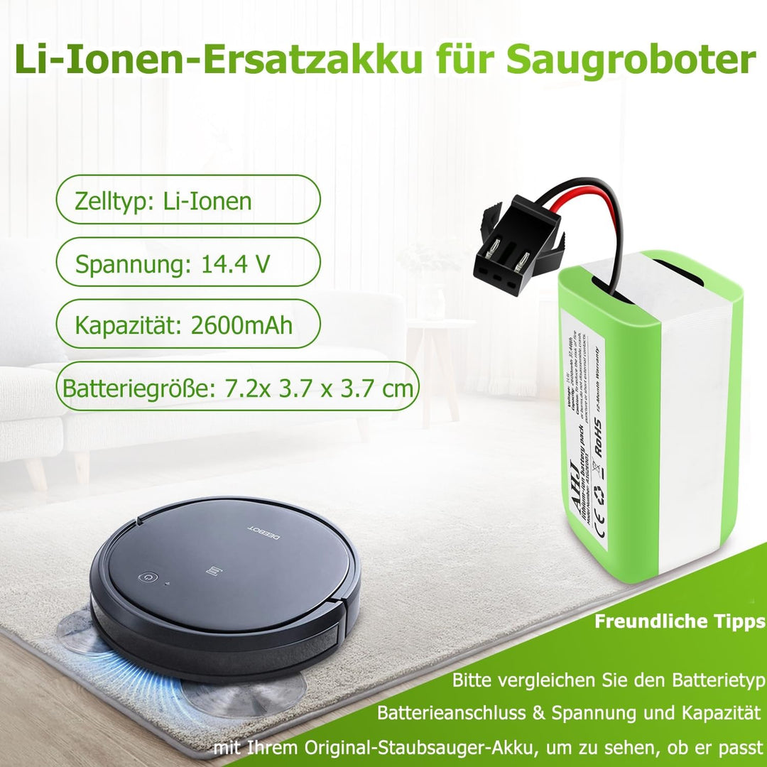 AHJ 14.4V 2600mAh Ersatz-Akku Kompatibel mit Eufy RoboVac 11 11S 11S MAX RoboVac G10 Hybrid RoboVac