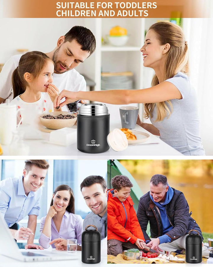 Dreamhigh® Thermobehälter für Essen 850 ml, Edelstahl Warmhaltebehälter Essen mit Griff, Thermoskann