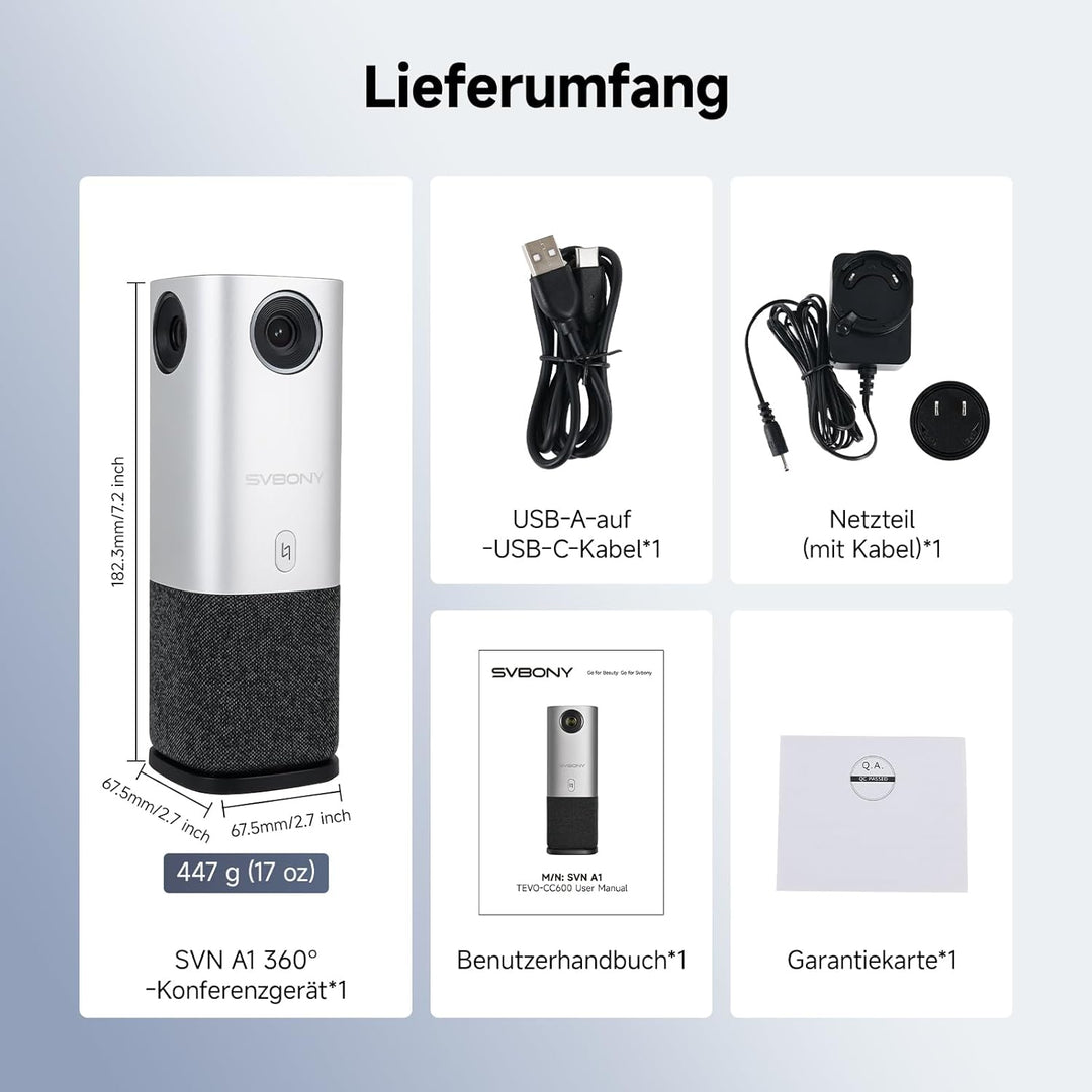 SVBONY SVN A1 360° All-in-One-Videokonferenzkamera, KI-Sprechererkennung, 4-Mik 360°-Sprachaufnahme,