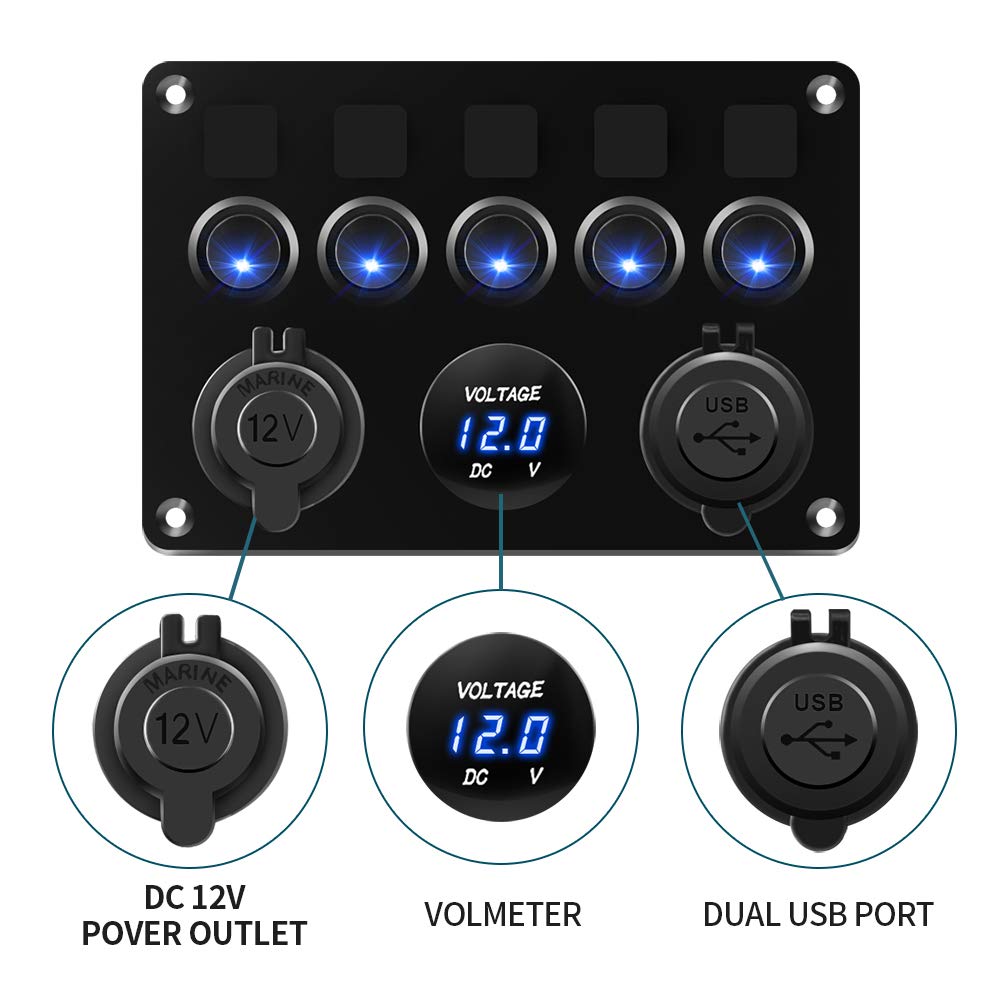 KAOLAI Schalter Panel 12V/24V 4.2A IP65 Wasserdicht Schalter Panel 12V Camper Dual-USB-Ladegerät LED