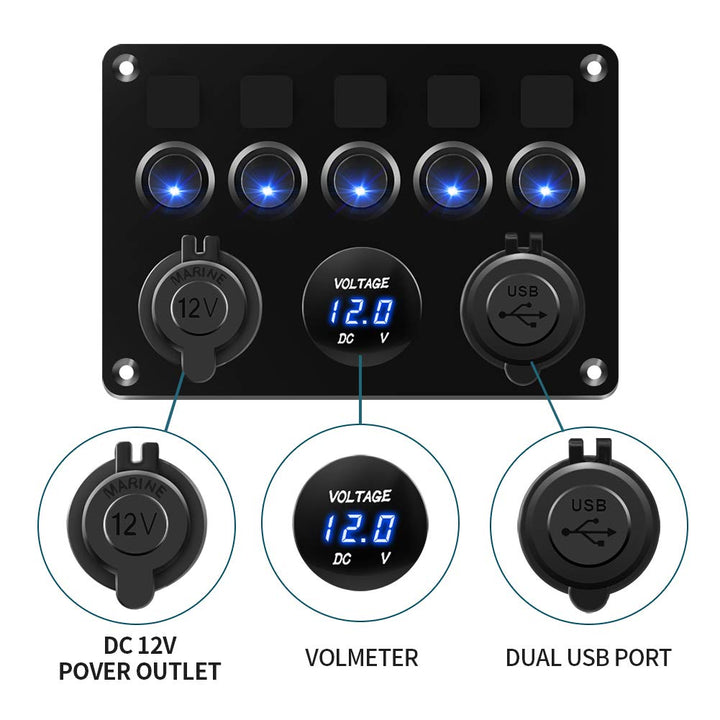 KAOLAI Schalter Panel 12V/24V 4.2A IP65 Wasserdicht Schalter Panel 12V Camper Dual-USB-Ladegerät LED