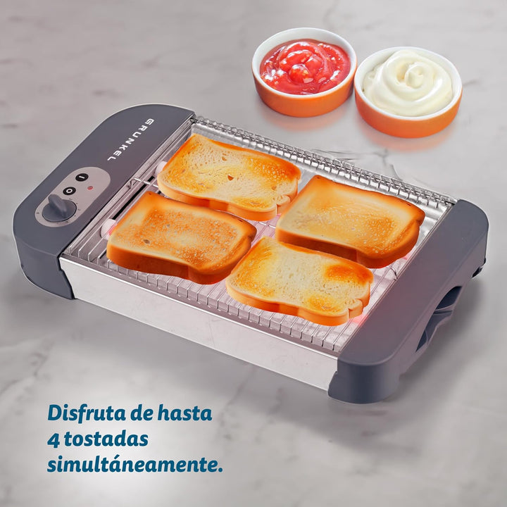 Grunkel - Flat toaster for all types of bread and baked goods with 600 W power, toast timer with 6 l
