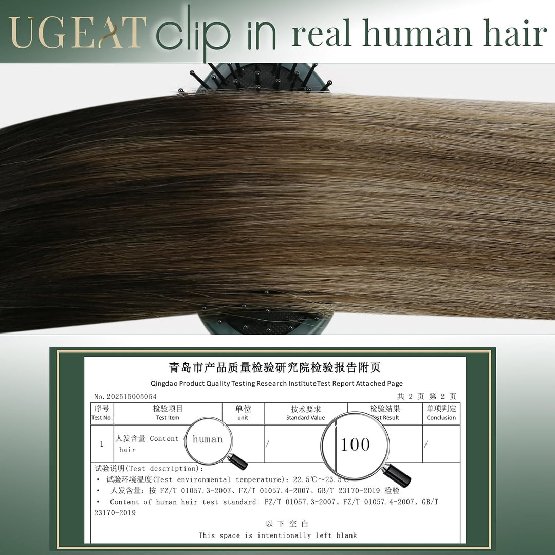 Ugeat Clip in Extensions Echthaar Balayage Braun Glatt Clip in Haarverlängerung Mittelbraun Balayage