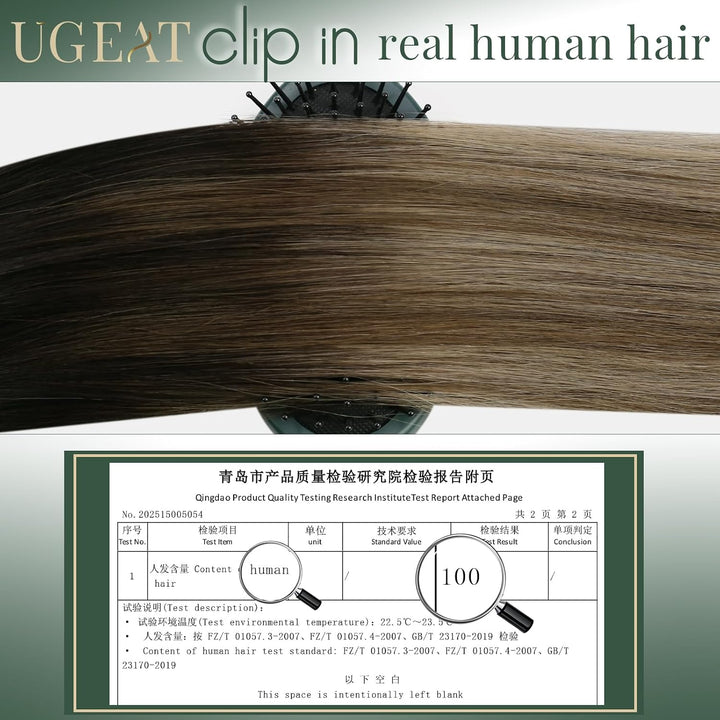 Ugeat Clip in Extensions Echthaar Balayage Braun Glatt Clip in Haarverlängerung Mittelbraun Balayage