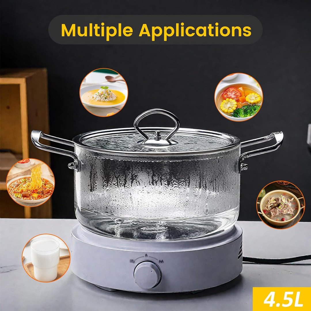 4,5L Glas- Suppentopf Simmertopf - Hitzebeständig Glastopf mit Deckel zum Kochen Transparente Suppen