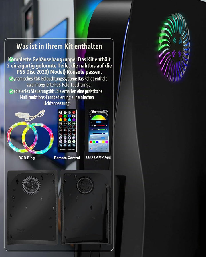 Joso Frontblende für PS5 Disc Edition, Kratzfeste, staubdichte Ersatzhülle mit RGB-Ring, Abdeckung p