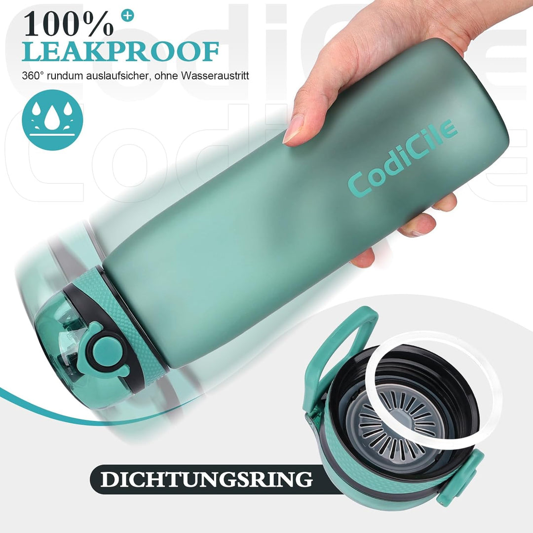 CodiCile Trinkflasche 1L, Wasserflasche 1L BPA-Frei, Auslaufsichere 1 Liter Trinkflasche, Tritan Spo