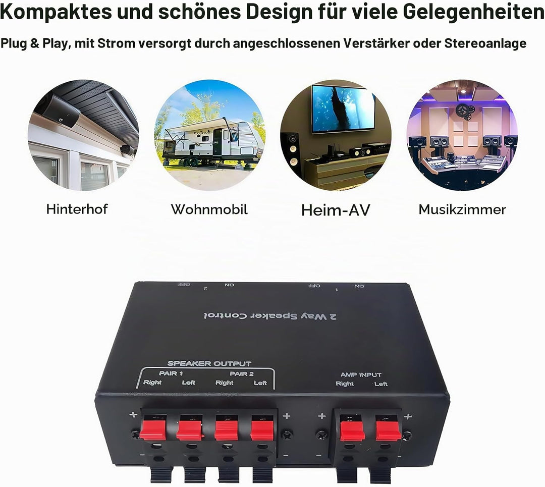ADWITS 2-Kanal-Passivlautsprecherauswahl, 2-Zonen-Soundverteilerbox-Hub, unterstützt bis zu 150 W/Ka