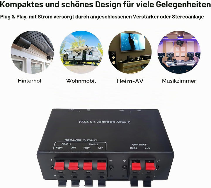 ADWITS 2-Kanal-Passivlautsprecherauswahl, 2-Zonen-Soundverteilerbox-Hub, unterstützt bis zu 150 W/Ka