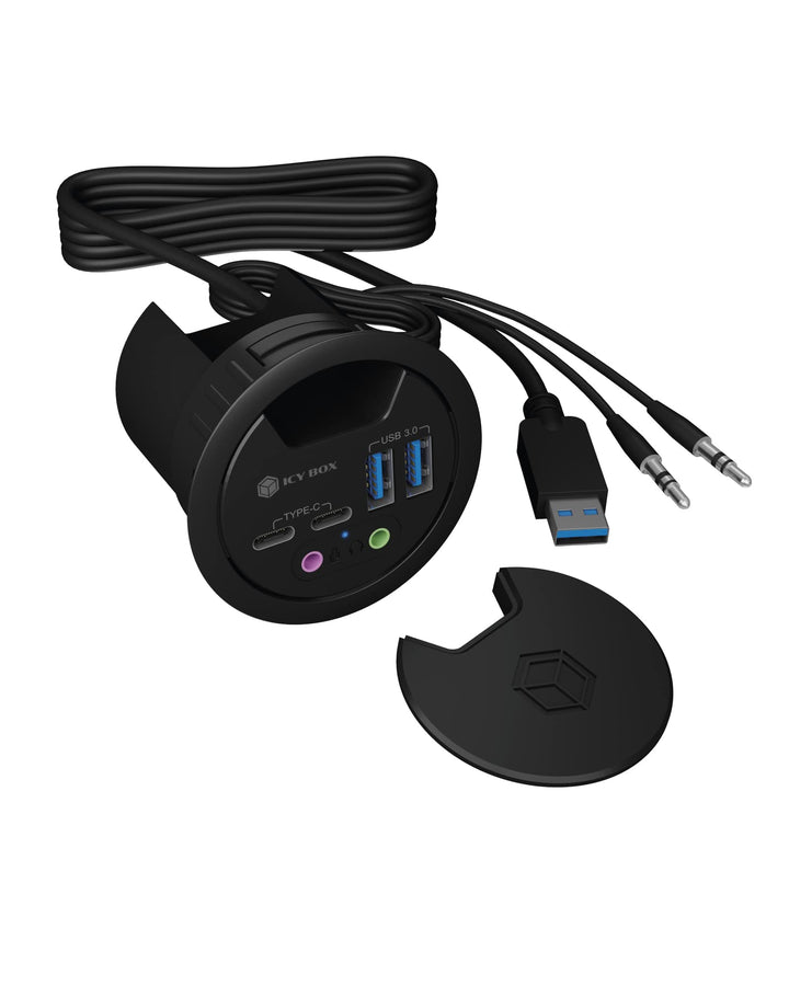 Icy Box Hub 4-Port USB 3.0 IB-HUB1403B Tischeinbau, 60 mm 2 x USB-A + 2 USB-C + Audio 60 mm, 2 x USB
