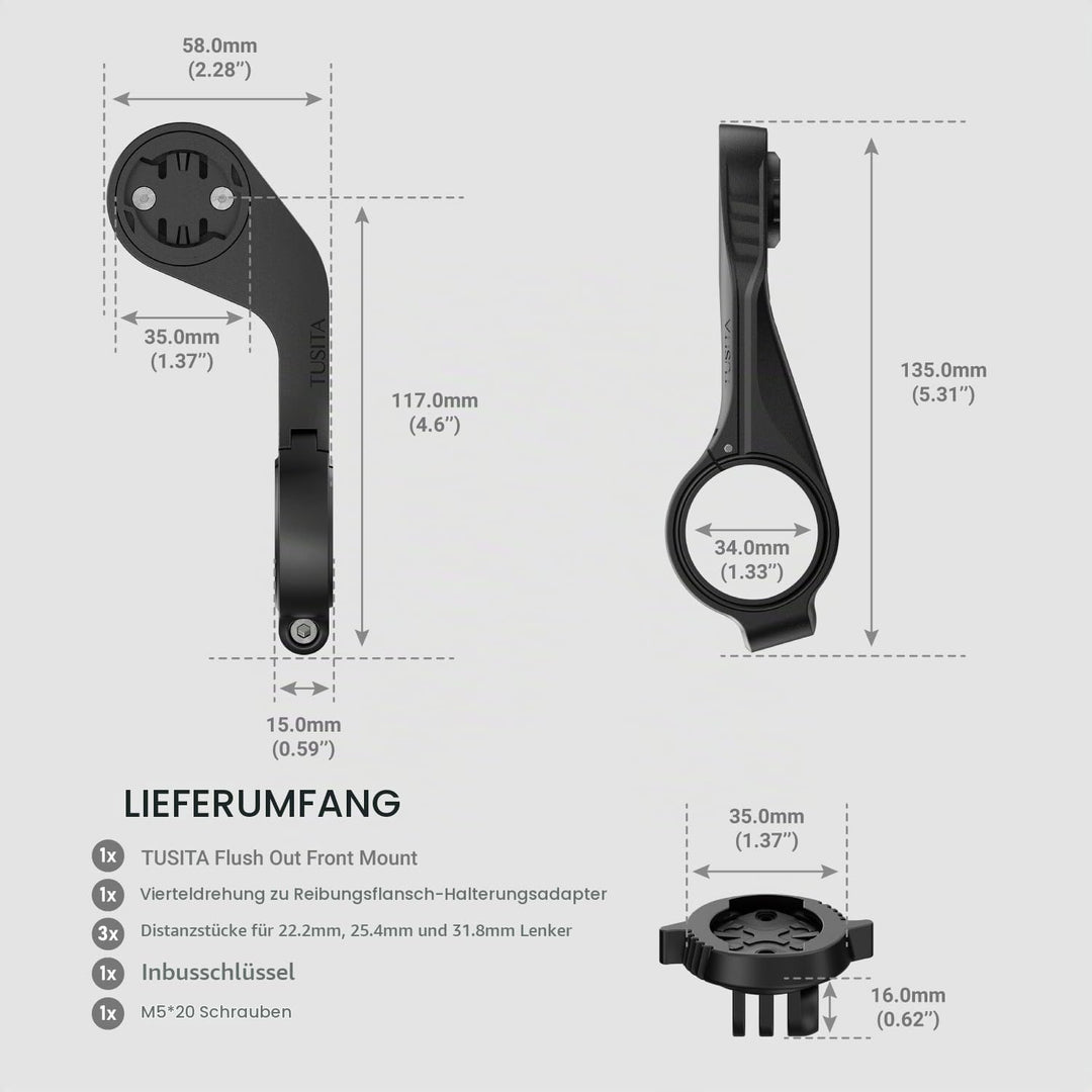TUSITA Flush Out Front Halterung Kompatibel mit Wahoo Elemnt GPS Fahrradcomputer, Viertelumdrehung z