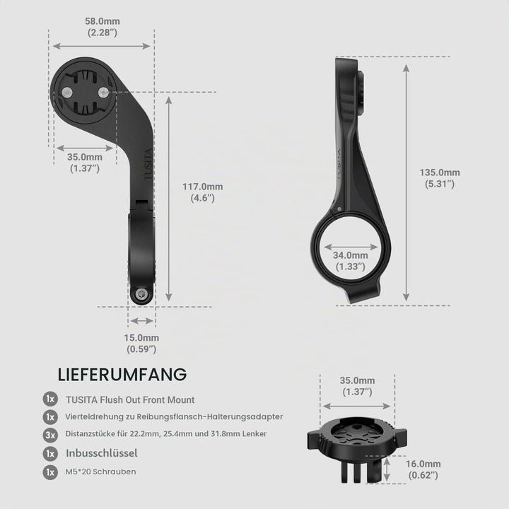 TUSITA Flush Out Front Halterung Kompatibel mit Wahoo Elemnt GPS Fahrradcomputer, Viertelumdrehung z