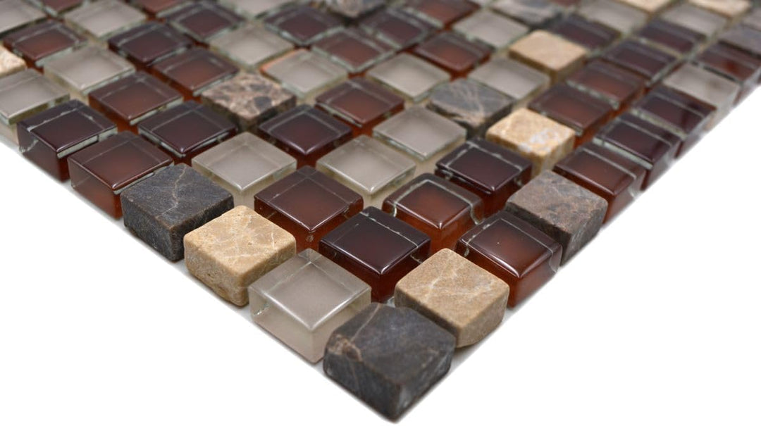 Mosaik Quadrat Crystal/Stein mix braun Glas Naturstein Fliesenspiegel, Mosaikstein Format: 15x15x8 m