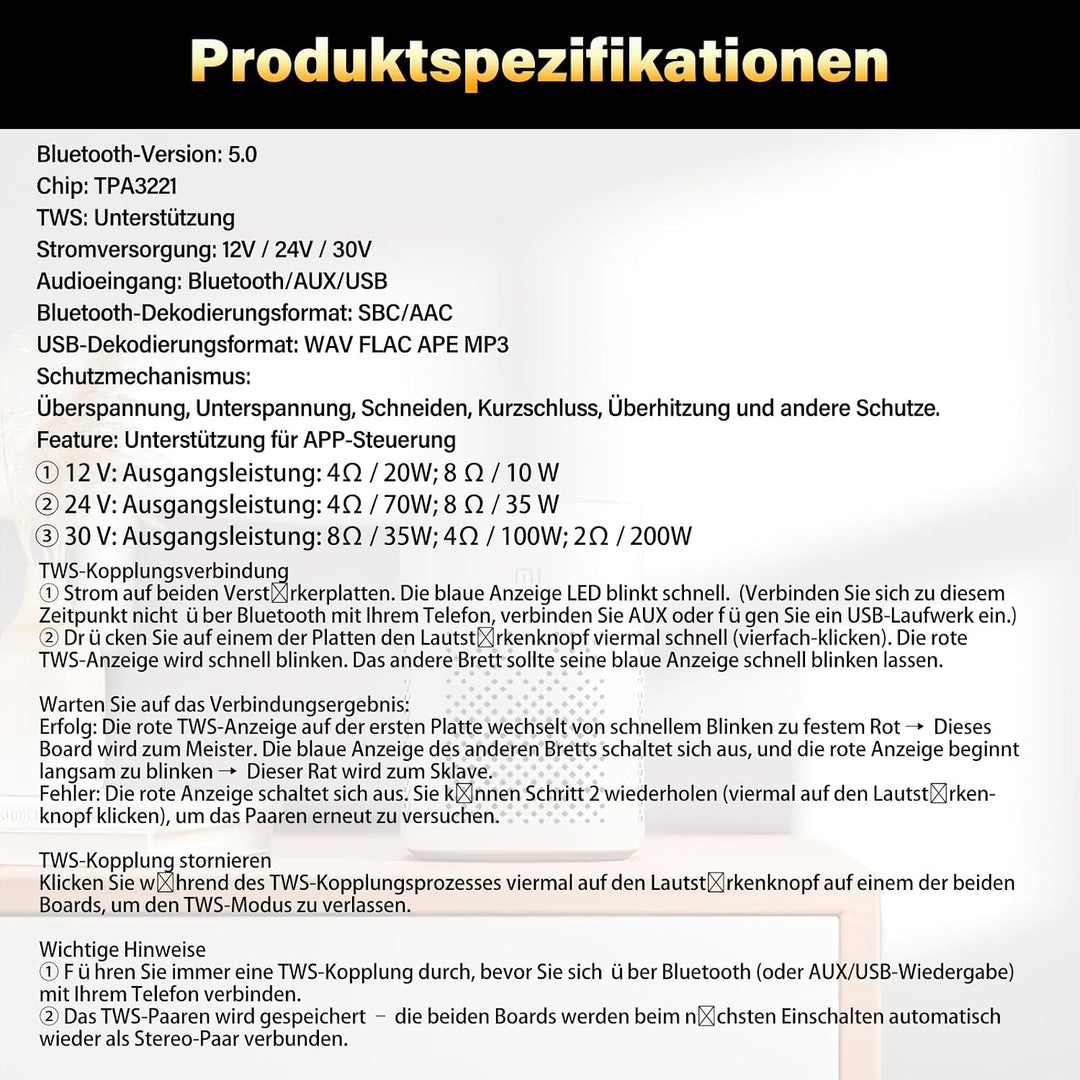 5.0 Bluetooth Verstärker Board Modul, 200W Subwoofer Amplifier HiFi Mono Digital Stereo Audioverstär