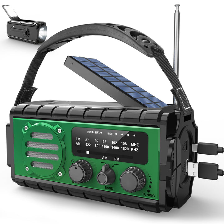 MILFECH Solar Radio, AM/FM Kurbelradio Tragbar Notfallradio (Grün, 20000mAh) 20000mAh Grün, 20000mAh