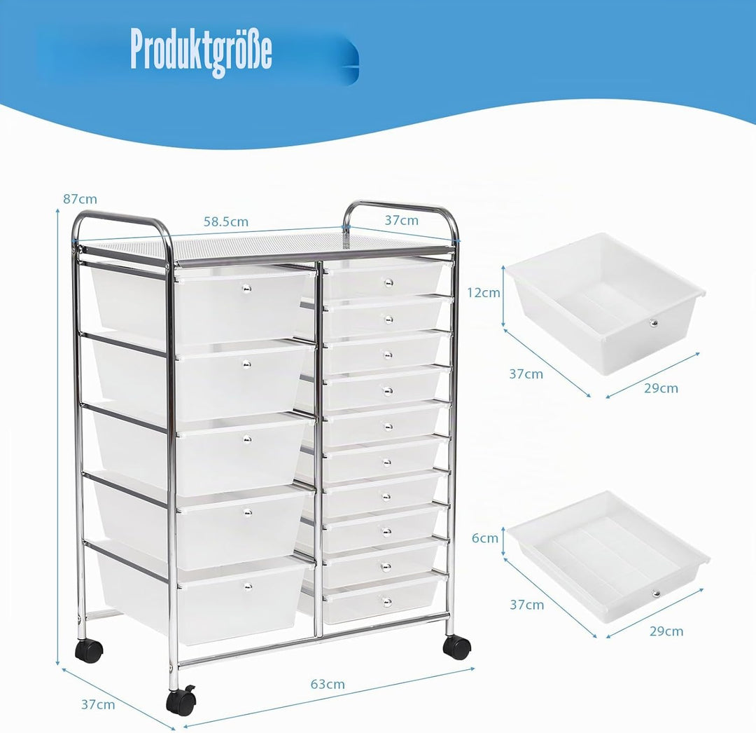 KOMFOTTEU Rollwagen mit 10/15 Schubladen stapelbar, Badrollwagen Rollcontainer mit Metallrahmen, All