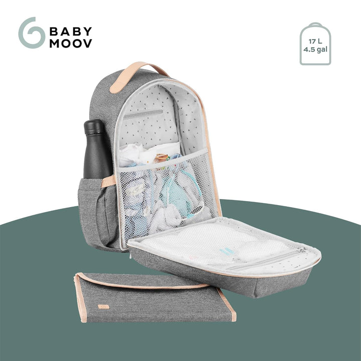 Babymoov Wickelrucksack Le Pyla Smokey - 17l Stauvolumen, 180 Grad Kofferöffnung, wasserabweisend, S