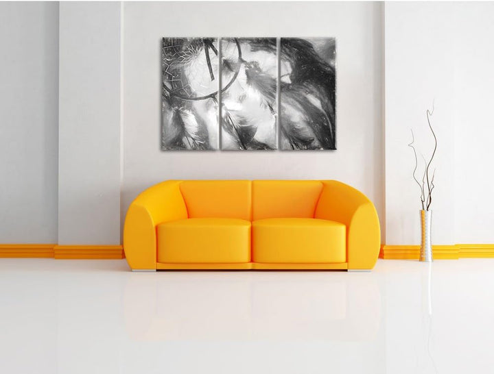 Pixxprint Traumfänger Kohle Zeichnung Effekt 3-Teiler Leinwandbild 120x80 Bild auf Leinwand