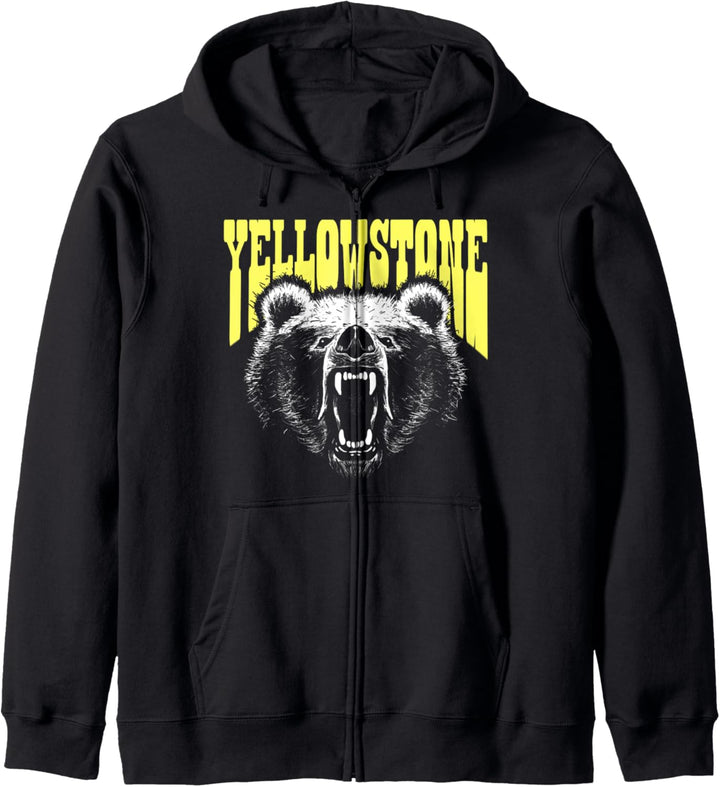 Yellowstone Growling Grizzly Bear Illustration Retro Vintage Kapuzenjacke
