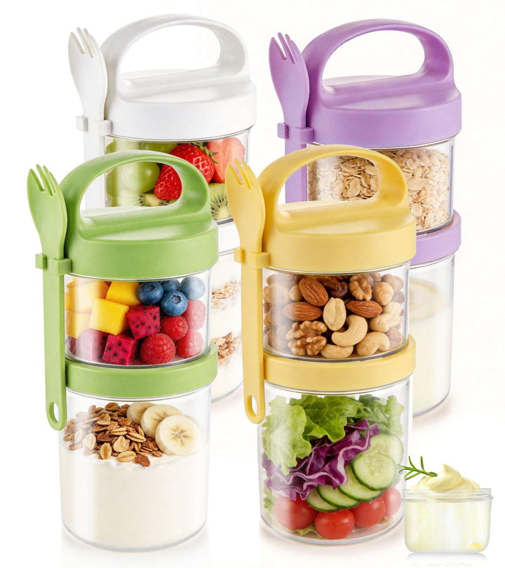 Ugotit Müslibecher to Go mit Löffel, 360ml+560ml Joghurtbecher to Go, 4er | Müsli Cup to Go Becher,C