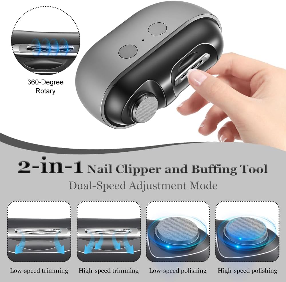 Elektrischer Nagelknipser, 2 in 1 nagelfräser Elektrisch, Automatischer Fingernagelschneider mit LED