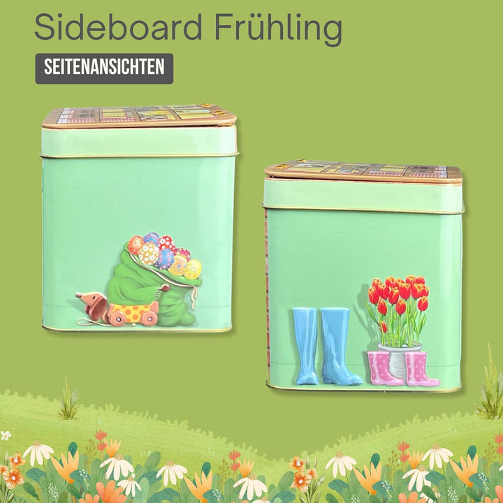 Sideboard Ostern - die aufklappbare Rückwand gibt der Dose eine sehr dekorative und zusätzliche Dime