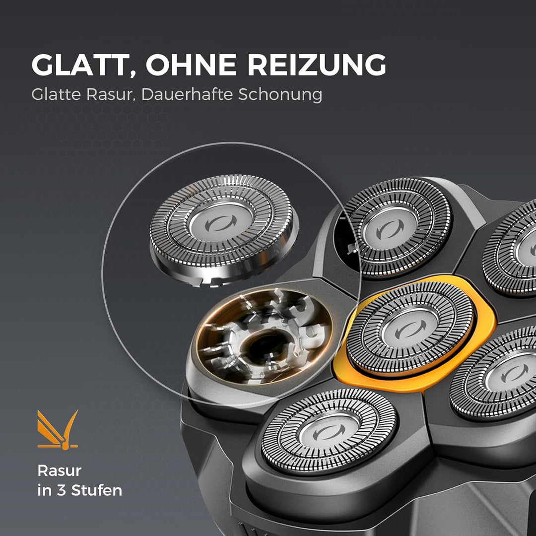 Glatzen Rasierer Herren, 120 Min Akku & 6D Schwimmkopf, elektrischer Kopfrasierer mit LED Display, U