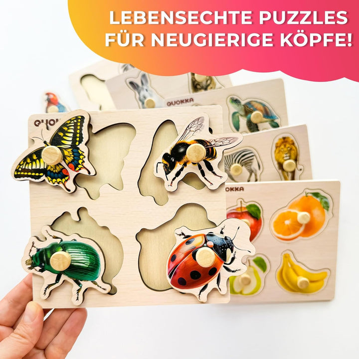 QUOKKA Steckpuzzle Holz ab 1 2 Jahre - 6 Set Spielzeug Puzzle ab 2 3 Jahre - Tiere Lernspiele für Ki