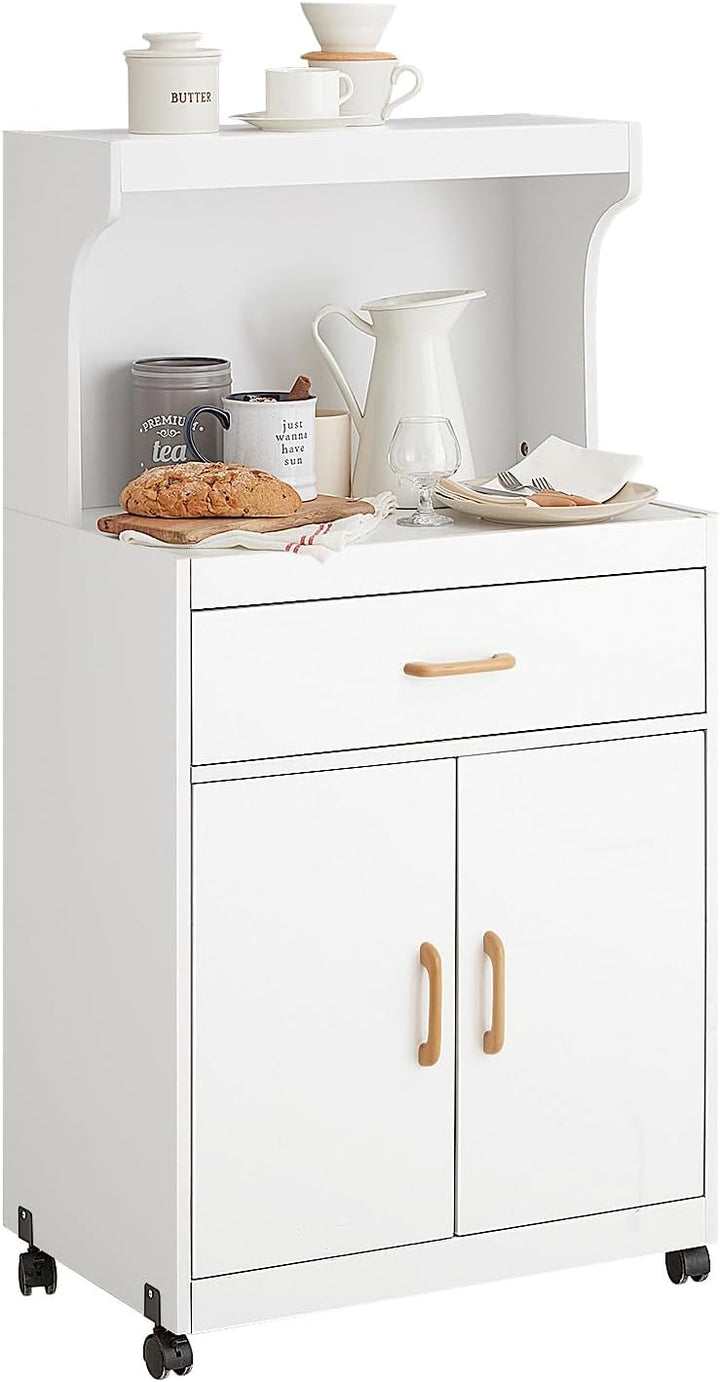 SoBuy® FSB12-W Mikrowellenschrank mit Rollen Küchenschrank Küchenwagen Getränkewagen mit 2 Ablagen,