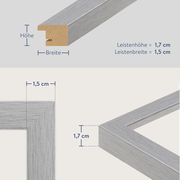 WANDStyle Bilderrahmen Modern 40x40cm I Farbe: Silber I Fotorahmen I klassischer Holzbilderrahmen I