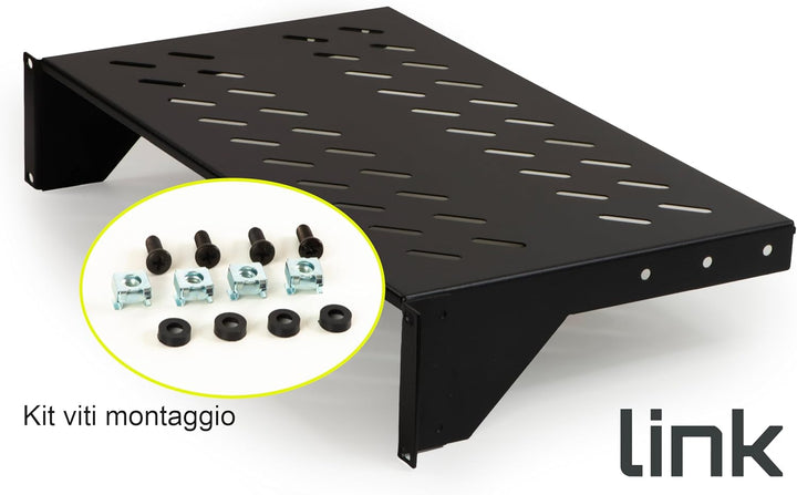 LINK Regal für Schrank 19 Zoll, 2 Einheiten Tiefe 250 mm (Universal) Farbe Schwarz
