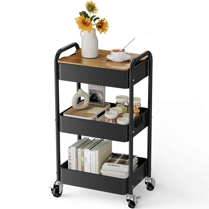 Shrivee 3-Tier Rollwagen mit Tischplatte, Servierwagen, rollender Allzweckwagen aus Metall, Regal au