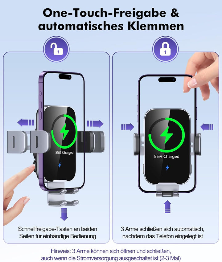 ISEYOU Handyhalterung Auto mit Ladefunktion, [360° Automatische Klemmung] 15W Wireless Charger Auto,