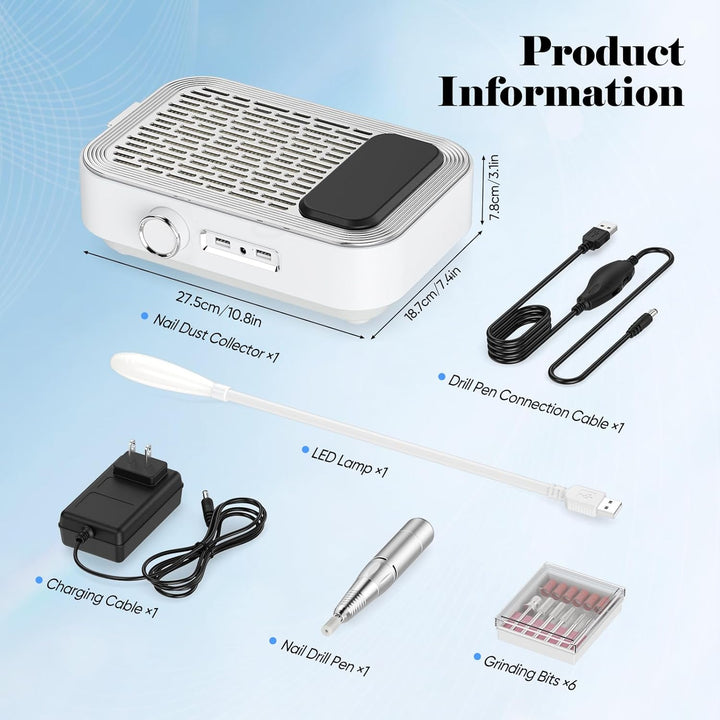 4-in-1 Elektrische Nagelfeile mit Staubsauger, LED-Lampe & Powerbank, 45.000 U/min Professionelle Na