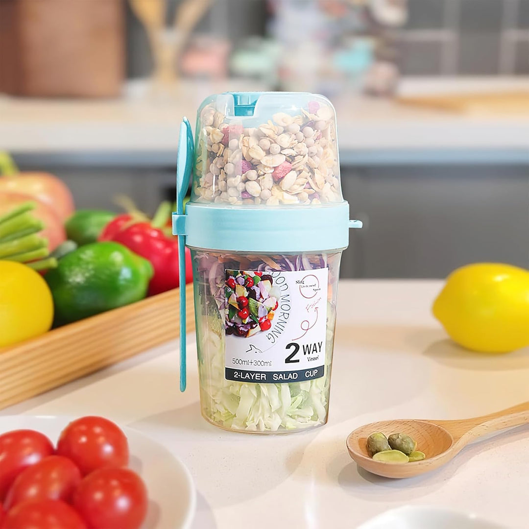 8 Stück Overnight Oats Becher mit Löffel und Deckel – 800 ml Joghurt Müsli To-Go Becher mit Fach, Wi