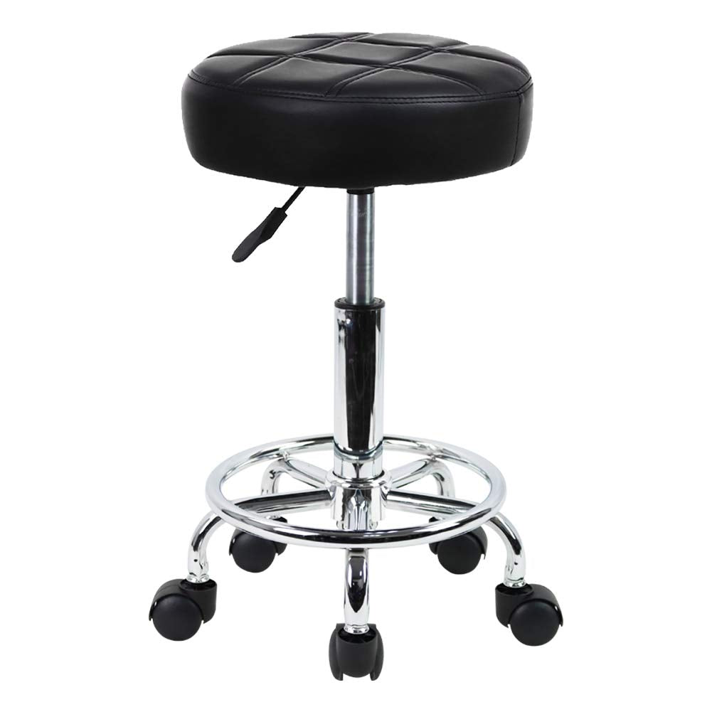 KKTONER Rollhocker Arbeitshocker Barhocker höhenverstellbar 49-64cm drehbar aus Kunstleder Schwarz,