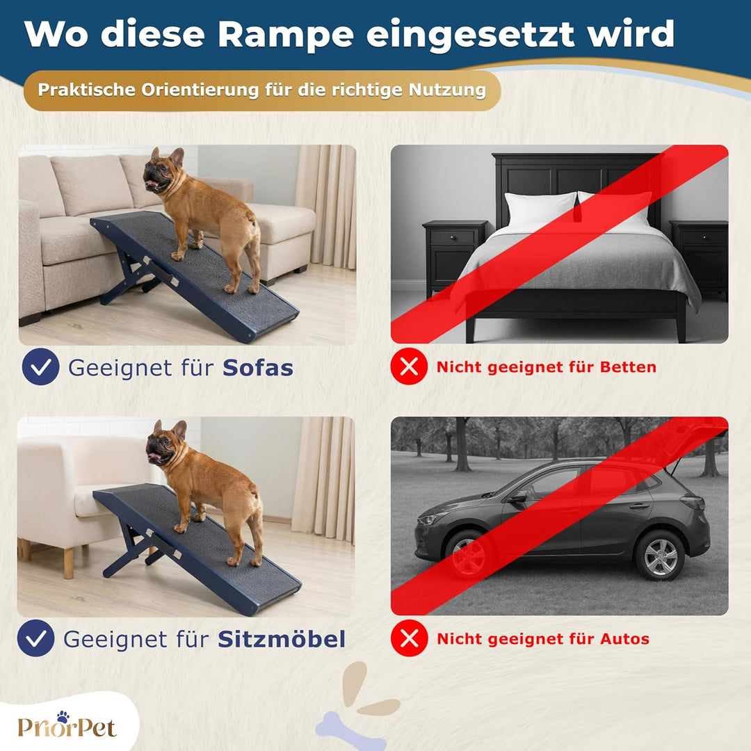 Hunderampe - Hundetreppe für kleine Hunde und grosse Hunde - Für Bett und Sofa - Birkenholz - 5 Edle