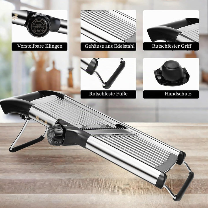 Mandoline Gemüsehobel 5-in-1 verstellbar aus Edelstahl, Multifunktionaler Gemüseschneider mit ultras