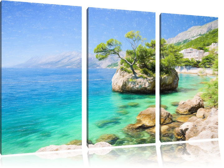 Pixxprint Dalmatia Strand in Kroatien als Leinwandbild/Grösse: 3 Teilig (120x80 cm) cm/Wandbild/Kuns