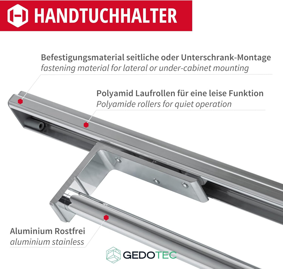 Gedotec Handtuchhalter | H6008 | Handtuchauszug 1-armig ausziehbar | 1 Stück | Geschirrtuchhalter Lä