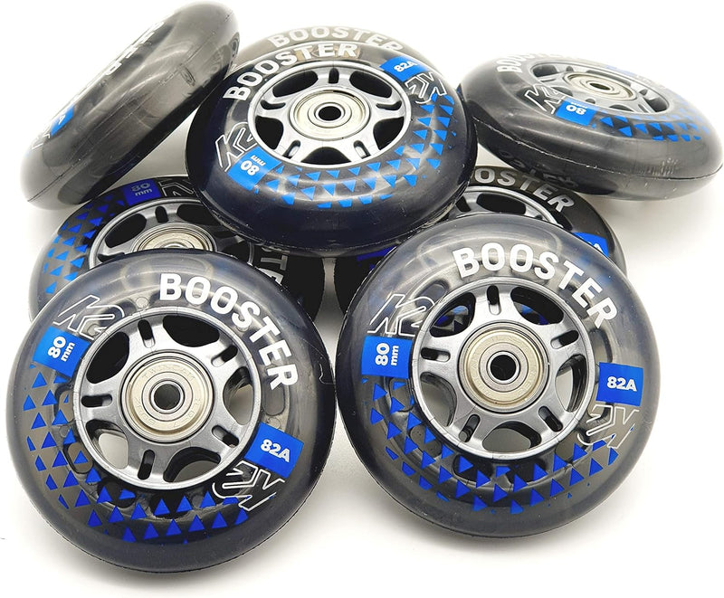 K2 Booster Skate Rollen 8 STÜCK 80mm/82A + ILQ7 + ALU Spacer (SET-30F009.1.1.80mm)