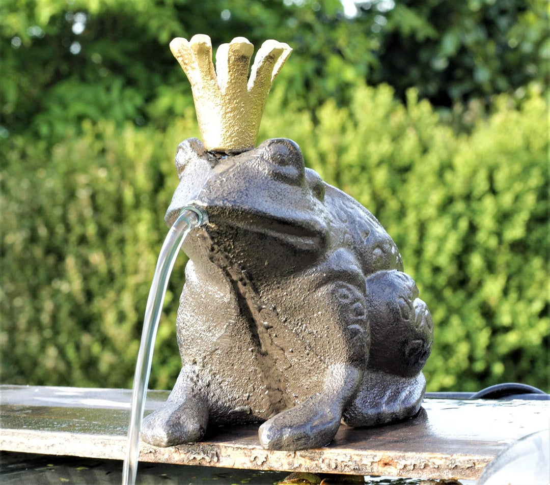 powershop11 Wasserspeier Froschkönig Guss 13 cm mit Solarpumpe Solaris 170